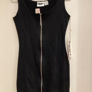 Vintage 1991 DKNY Jeans black  zip mini dress